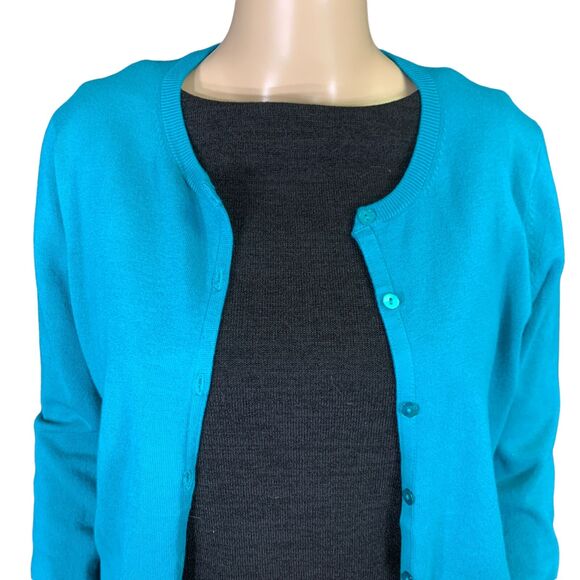 Zara Knit Womens Cardigan Sweater Lux Soft and Stretchy Button Down Teal Large - Picture 4 of 9
